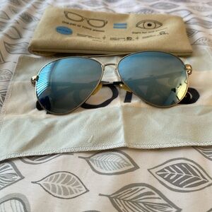 Toms Gold Frame Aviator Sunglasses with Blue Lenses
